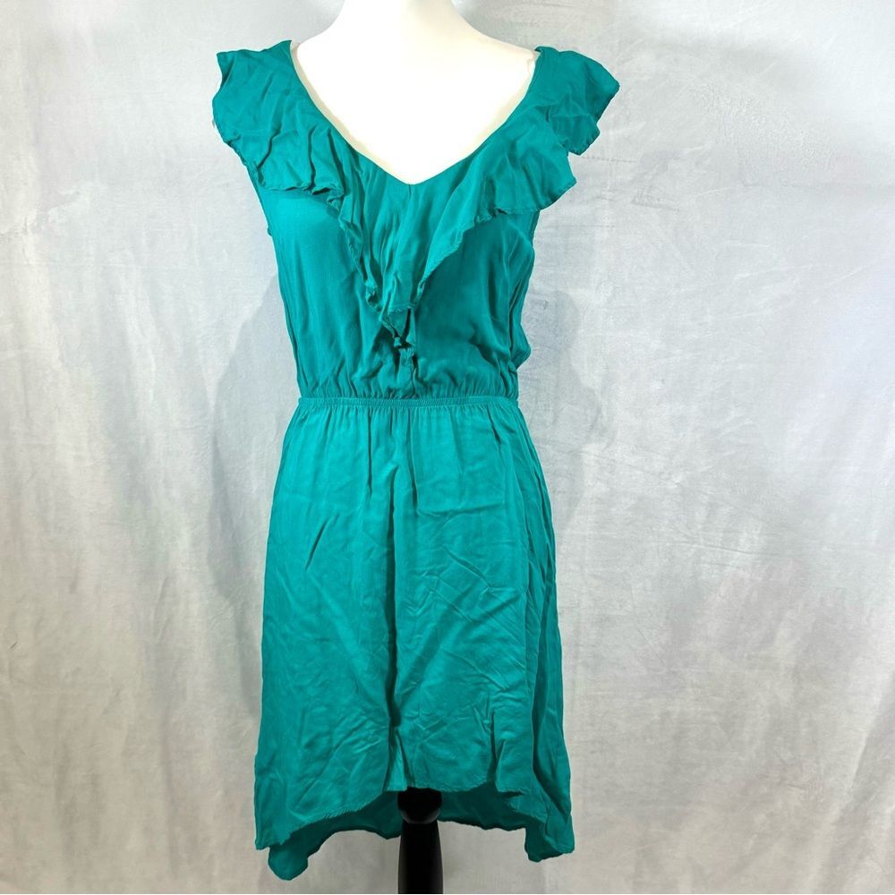 Teal green V-neck ruffle dress size medium